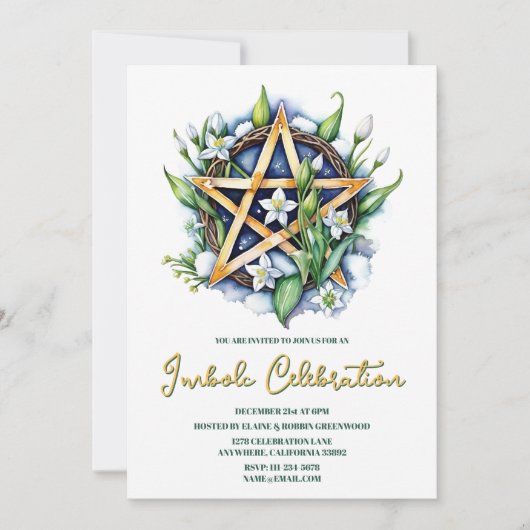 Flora Pentacle Snow & Flowers Wiccan Imbolc Party Kaart (Voorkant)
