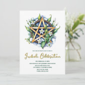 Flora Pentacle Snow & Flowers Wiccan Imbolc Party Kaart (Staand voorkant)