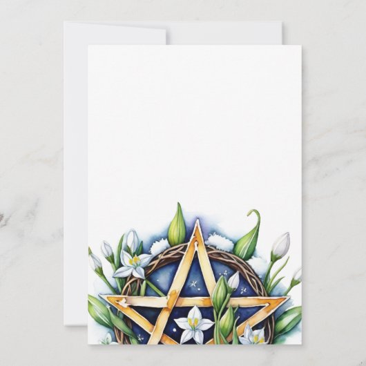 Flora Pentacle Snow & Flowers Wiccan Imbolc Party Kaart (Achterkant)
