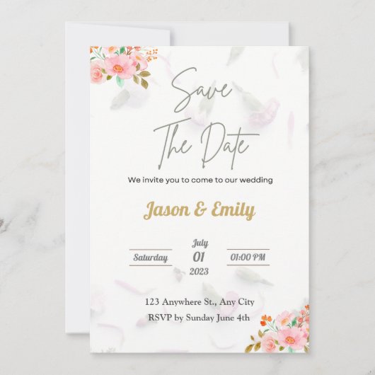 Flora Pink bruiloft uitnodiging - Save the date (Voorkant)