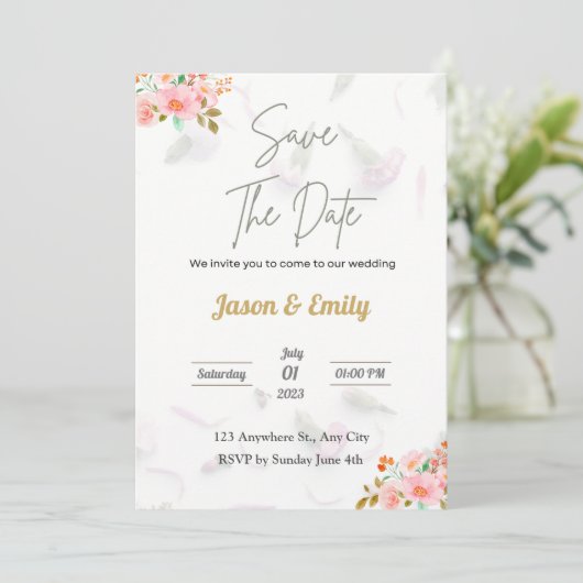 Flora Pink bruiloft uitnodiging - Save the date (Staand voorkant)