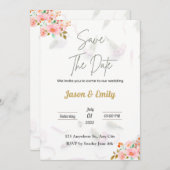 Flora Pink bruiloft uitnodiging - Save the date (Voorkant / Achterkant)