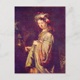 Flora (portret van Saskia als Flora) van Rembrandt Briefkaart