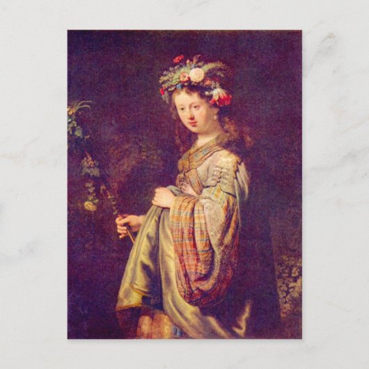 Flora (portret van Saskia als Flora) van Rembrandt Briefkaart (Voorkant)