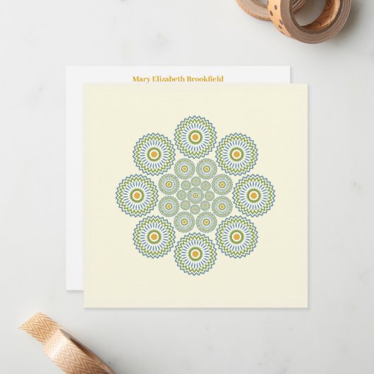 Flora Solara Note Kaart in Olijf en Sinaasappel Notitiekaartje (Voorkant / Achterkant in situ)