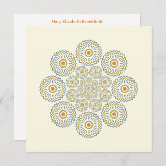 Flora Solara Note Kaart in Sinaasappel, goud en gr Notitiekaartje (Voorkant / Achterkant)