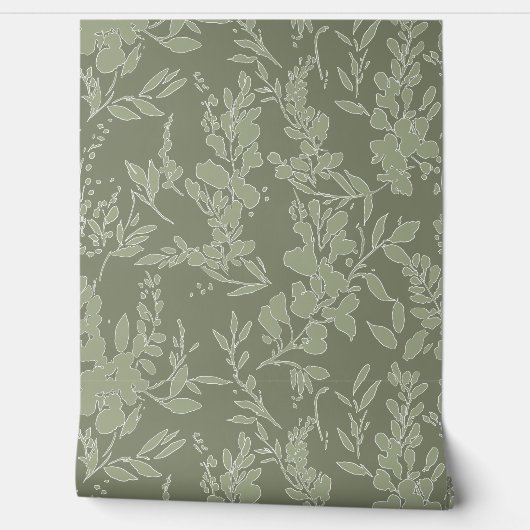 Flora textured wallpaper in olive green  behang (Afrollen)