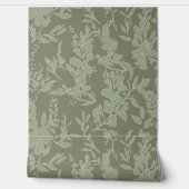Flora textured wallpaper in olive green behang (Afrollen)