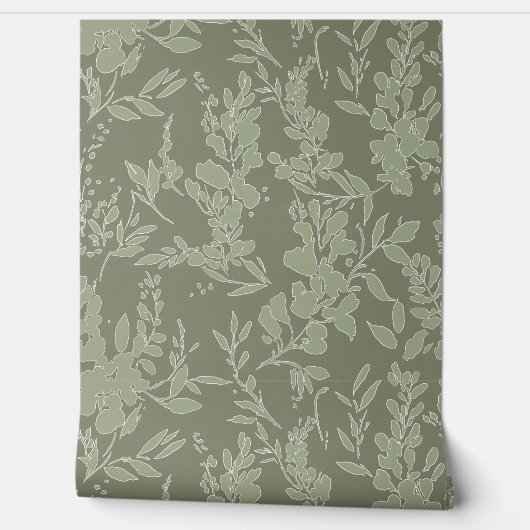 Flora textured wallpaper in olive green  behang (Afrollen)