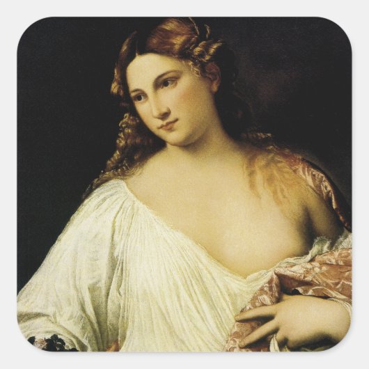 Flora, van Titiaan Vierkante Sticker (Voorkant)