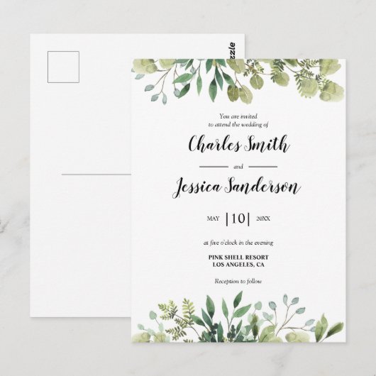 Flora Verde Invitación Briefkaart (Voorkant / Achterkant)