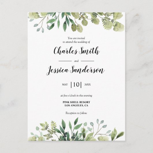 Flora Verde Invitación Briefkaart (Voorkant)