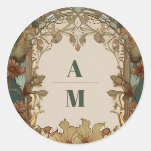 Flora Vintage Art Nouveau Bruiloft Ronde Sticker
