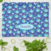 Flora vlinders en harten blauwe douanenaam theedoek (Gevouwen)