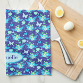 Flora vlinders en harten blauwe douanenaam theedoek (Quarter Fold)