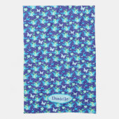 Flora vlinders en harten blauwe douanenaam theedoek (Verticaal)