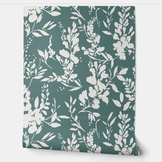 Flora wallpaper in teal and white  behang (Afrollen)