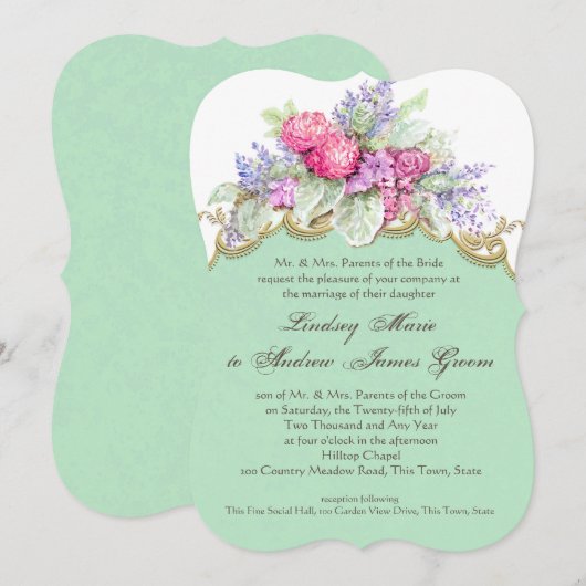 Flora Waterverf boeket bruiloft Kaart (Voorkant / Achterkant)