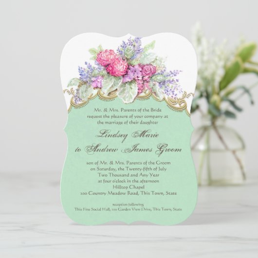 Flora Waterverf boeket bruiloft Kaart (Staand voorkant)