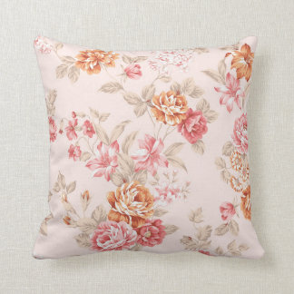 floraal beige perzik roze roodbruin kussen