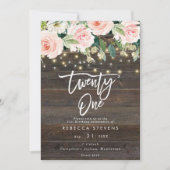 floraal bijtend hout licht 21 ^ ste verjaardag kaart (Voorkant)