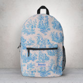  floraal blauw turquoise toile jouy monogram bedrukte rugzak
