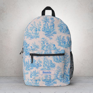  floraal blauw turquoise toile jouy monogram bedrukte rugzak