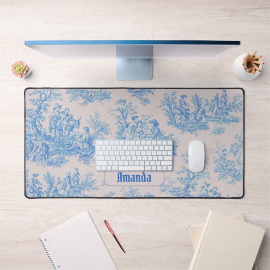 floraal blauw turquoise toile jouy monogram bureaumat (Kantoor 1)