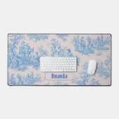 floraal blauw turquoise toile jouy monogram bureaumat (Keyboard & Muis)