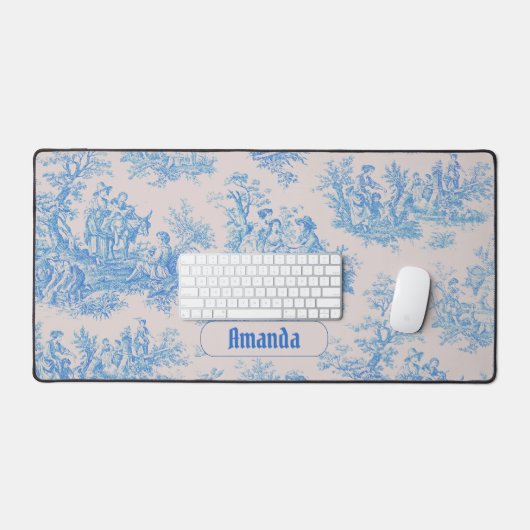  floraal blauw turquoise toile jouy monogram bureaumat (Keyboard & Muis)