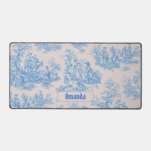floraal blauw turquoise toile jouy monogram bureaumat (Voorkant)