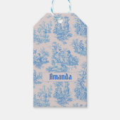 floraal blauw turquoise toile jouy monogram cadeaulabel (Voorkant)