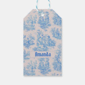 floraal blauw turquoise toile jouy monogram cadeaulabel (Achterkant)