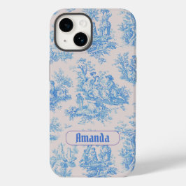  floraal blauw turquoise toile jouy monogram Case-Mate iPhone 14 hoesje