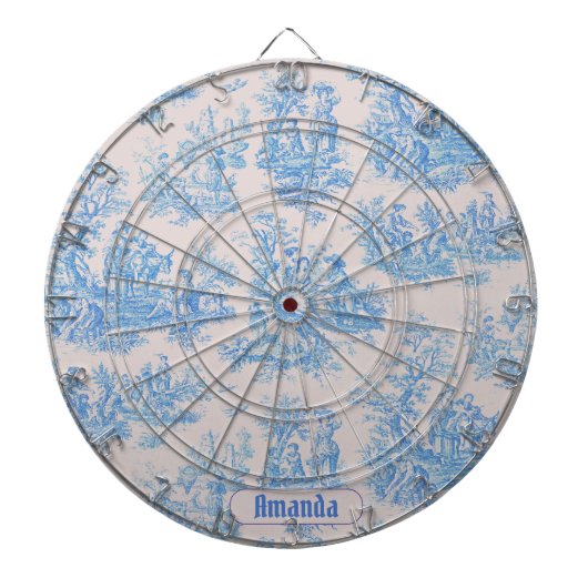 floraal blauw turquoise toile jouy monogram dartbord (Voorkant)