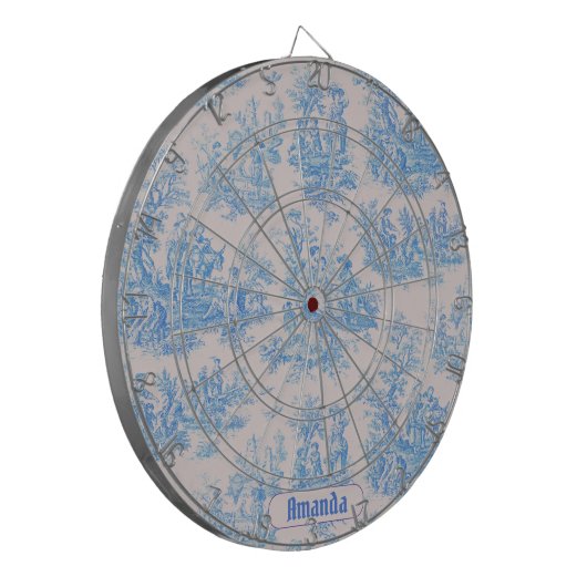 floraal blauw turquoise toile jouy monogram dartbord (Voorkant Links)