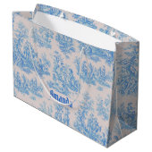  floraal blauw turquoise toile jouy monogram groot cadeauzakje (Achterkant Gekanteld)