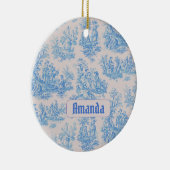  floraal blauw turquoise toile jouy monogram keramisch ornament (Rechts)