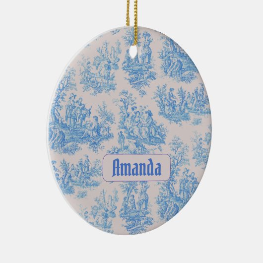 floraal blauw turquoise toile jouy monogram keramisch ornament (Rechts)