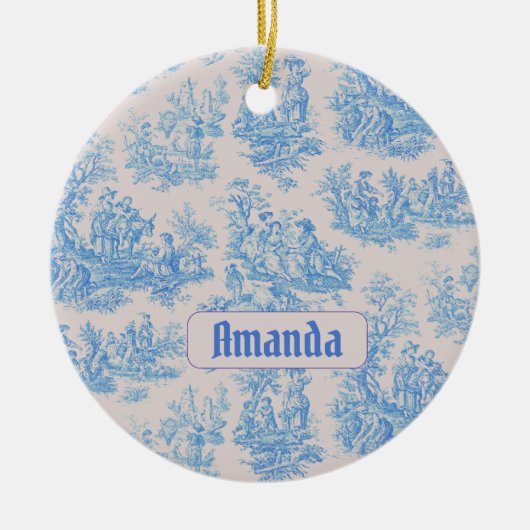 floraal blauw turquoise toile jouy monogram keramisch ornament (Voorkant)