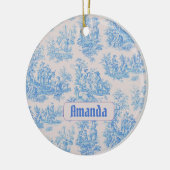 floraal blauw turquoise toile jouy monogram keramisch ornament (Links)