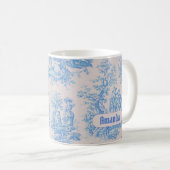floraal blauw turquoise toile jouy monogram koffiemok (Voorkant rechts)