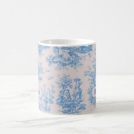  floraal blauw turquoise toile jouy monogram koffiemok (Center)