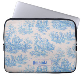  floraal blauw turquoise toile jouy monogram laptop sleeve
