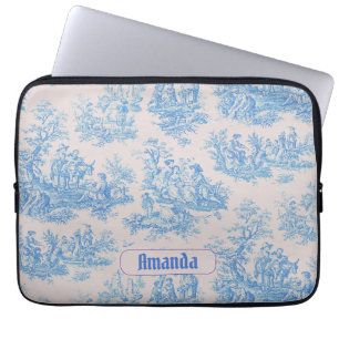 floraal blauw turquoise toile jouy monogram laptop sleeve