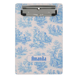  floraal blauw turquoise toile jouy monogram mini klembord