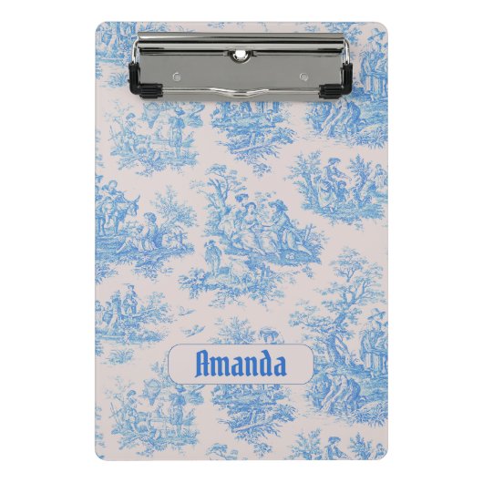  floraal blauw turquoise toile jouy monogram mini klembord (Voorkant)
