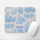 floraal blauw turquoise toile jouy monogram muismat (Met muis)