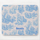  floraal blauw turquoise toile jouy monogram muismat (Voorkant)