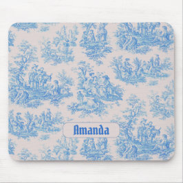  floraal blauw turquoise toile jouy monogram muismat